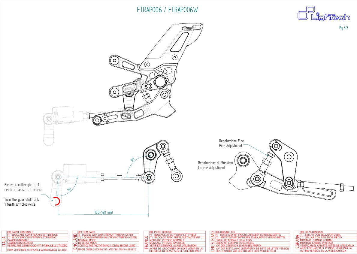 Fußrastenanlage LighTech Umkehrschaltung Aprilia RSV4/RF/RR/1100 Factory (17-26) FTRAP006/W