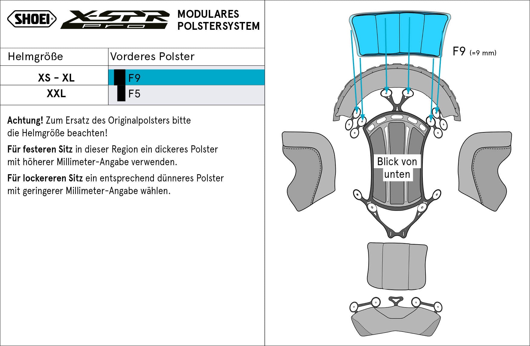 Shoei Kopfpolster Vorne F9 (XPRO) Type-P für X-SPR PRO