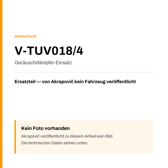 Akrapovic Geräuschdämpfer-Einsatz V-TUV018/4 — Platzhalter, kein Herstellerfoto verfügbar