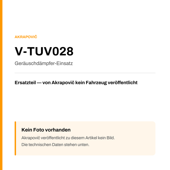 Akrapovic Geräuschdämpfer-Einsatz V-TUV028 — Platzhalter, kein Herstellerfoto verfügbar