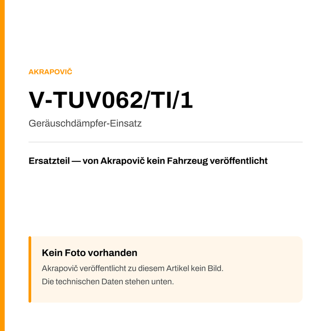 Akrapovic Geräuschdämpfer-Einsatz V-TUV062/TI/1 — Platzhalter, kein Herstellerfoto verfügbar
