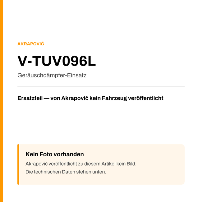 Akrapovic Geräuschdämpfer-Einsatz V-TUV096L — Platzhalter, kein Herstellerfoto verfügbar