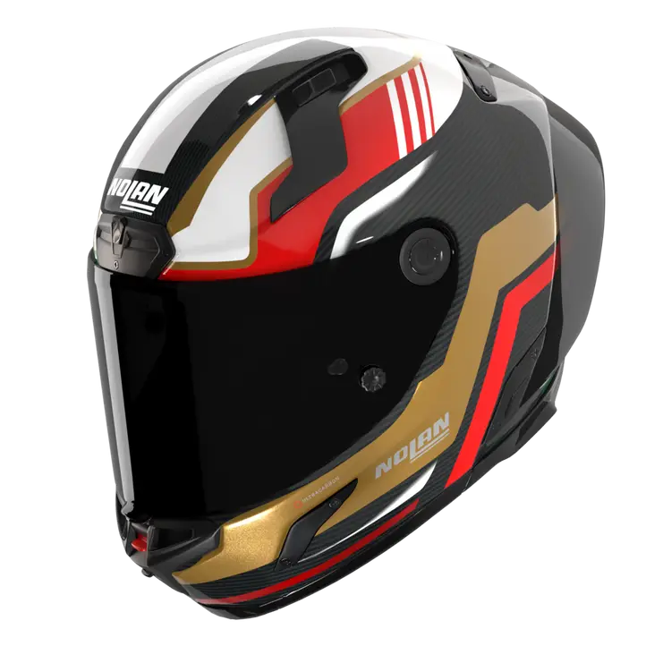 Nolan X-804 RS Helm Ultra Carbon Piega Gold/Rot/Grün 367