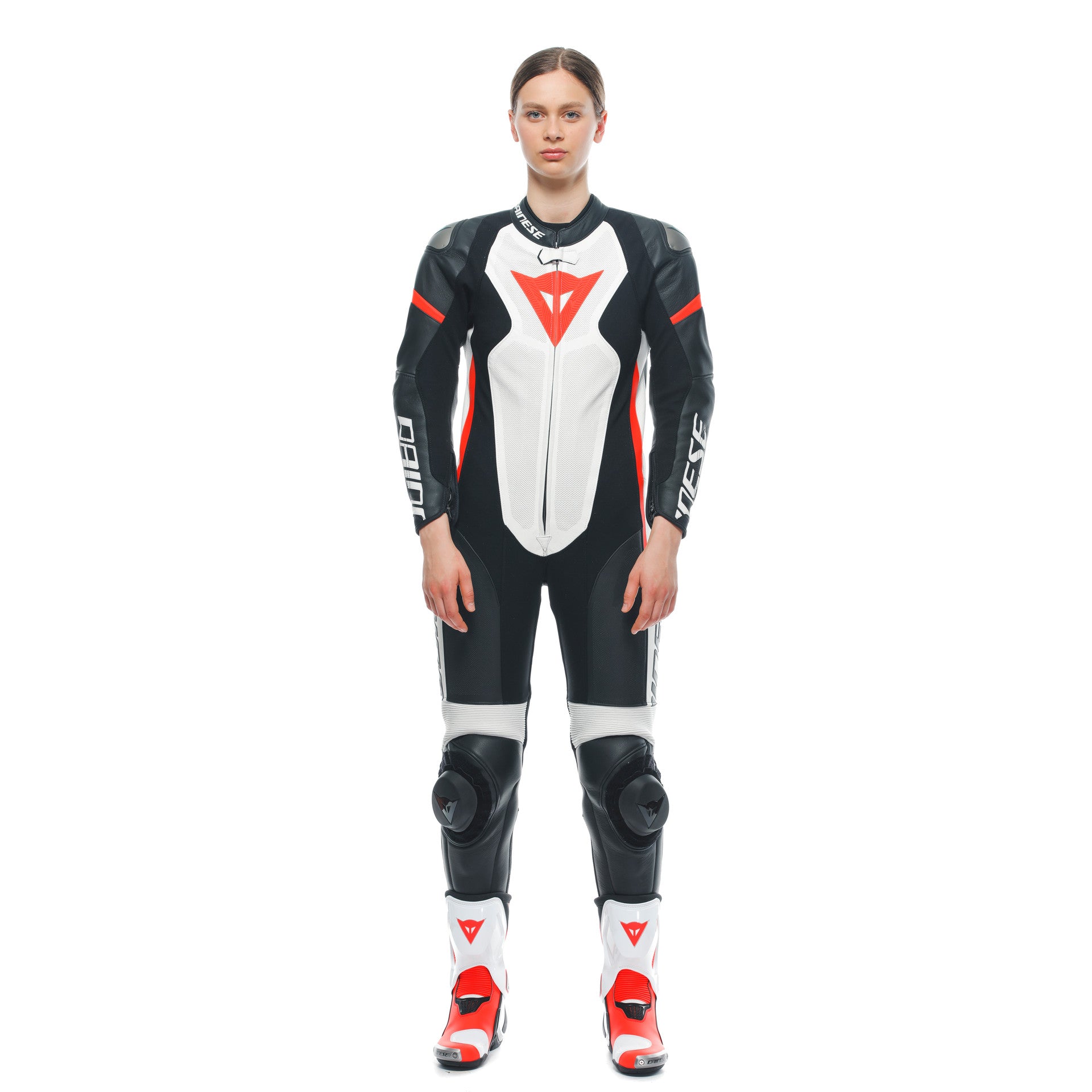 Dainese Grobnik Lady Einteiler Lederkombi – Perforierter Rennanzug | Frauen | Weiß/Rot