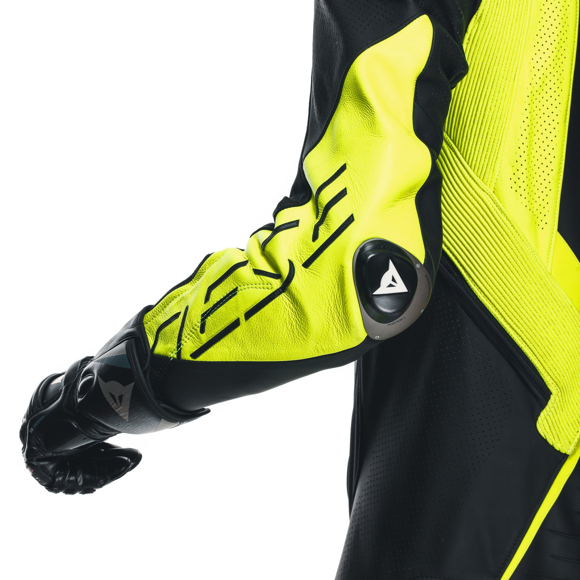 Dainese Audax D-ZIP Einteiler Lederkombi – Perforierter Rennanzug | Herren | Schwarz/Neon Gelb