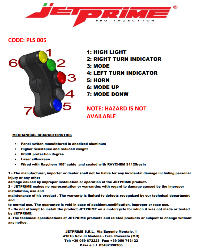 Lenkerschalter Street links JetPrime Ducati Panigale 959 (16-19) JP PLS 005