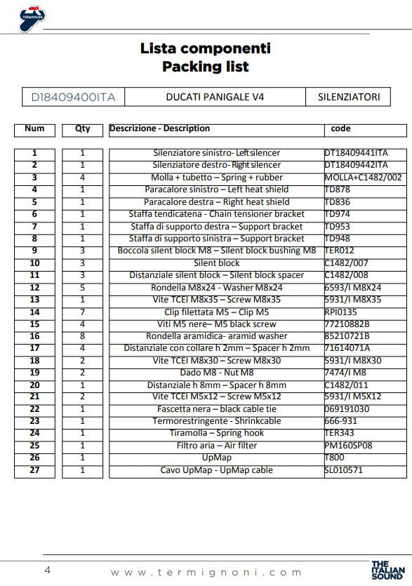 Termignoni Slip-On Kit Black Edition Ducati Panigale V4/S/R (18-24) D18409400INA