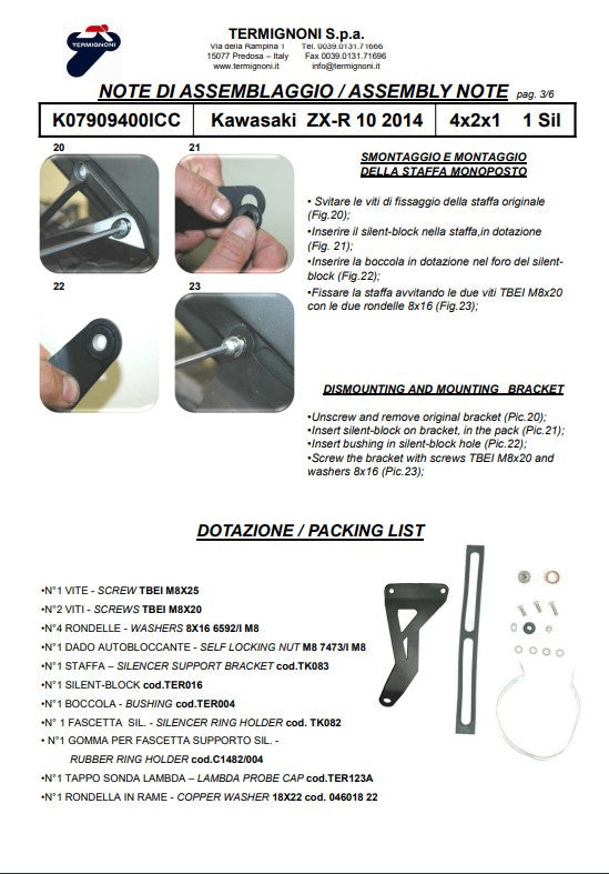 Termignoni Komplettanlage Edelstahl Kawasaki ZX-10 R/RR (16-20) K07909400ICC