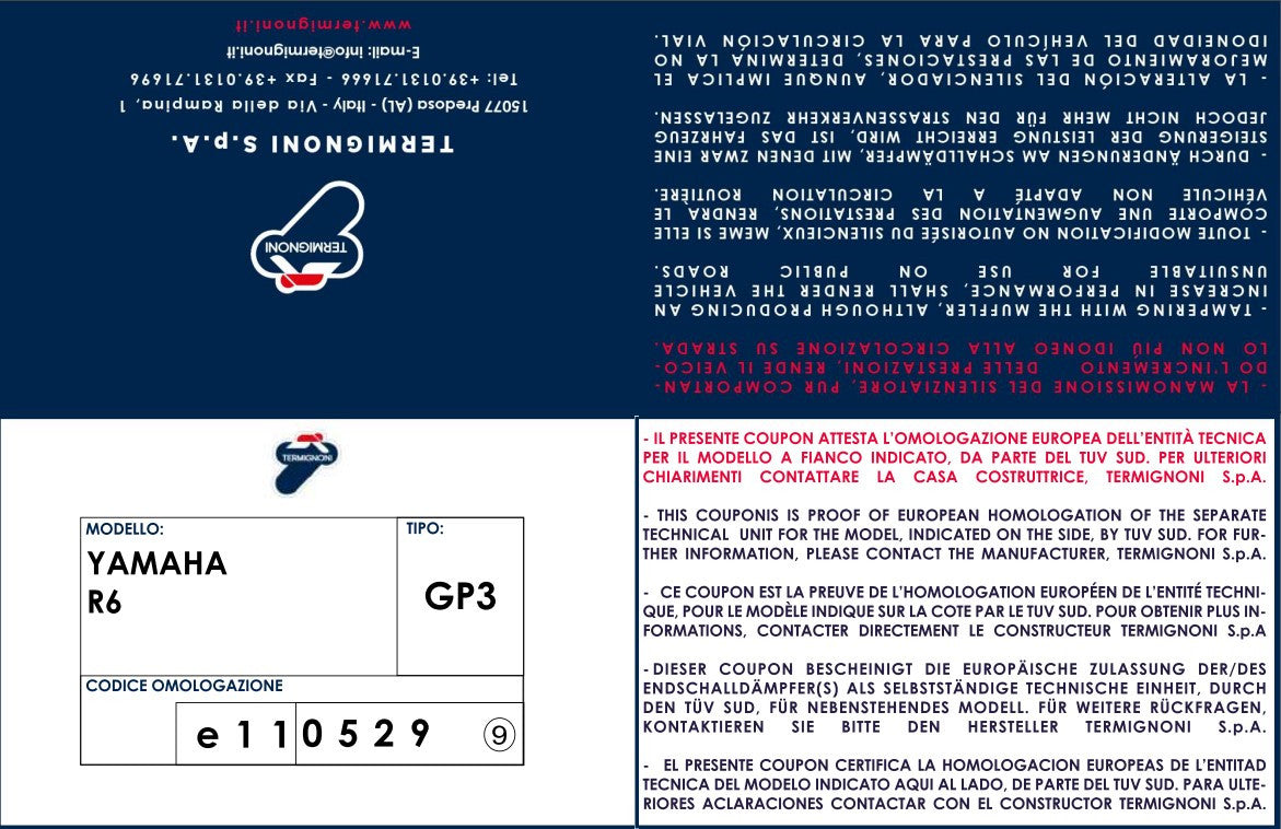 Termignoni Slip-On Classic-GP High Yamaha YZF-R6 (06-25) Y077080CR