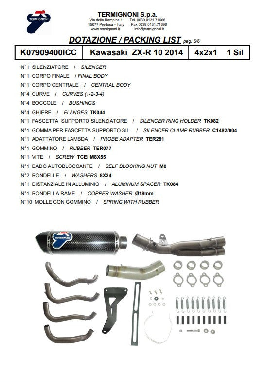 Termignoni Komplettanlage Edelstahl Kawasaki ZX-10 R/RR (16-20) K07909400ICC