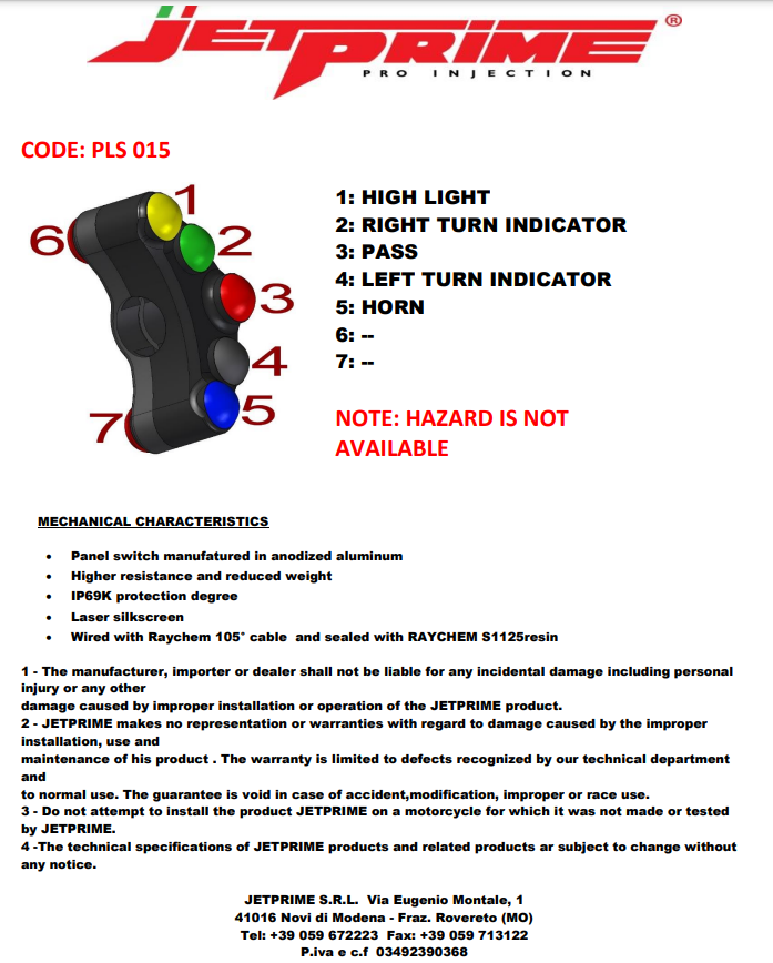 Lenkerschalter Street links JetPrime Yamaha YZF-R3 (15-18) JP PLS 015