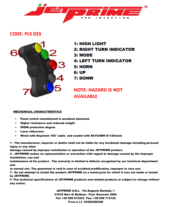 Lenkerschalter Street links JetPrime Yamaha YZF-R1/M RN65 (20-26) JP PLS 033