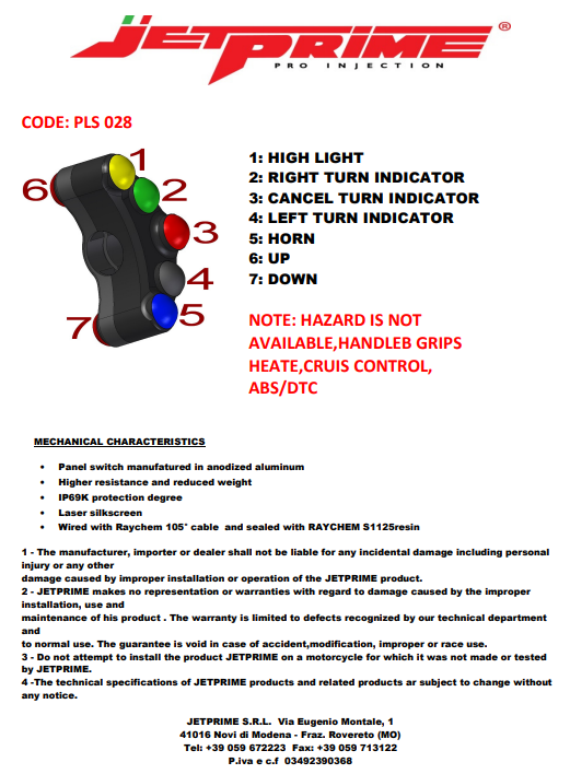 Lenkerschalter Street links JetPrime BMW S1000RR (09-14) JP PLS 028
