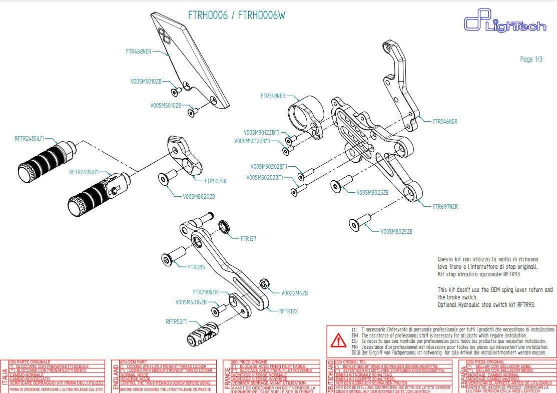 Fußrastenanlage LighTech Honda CBR 1000 RR (08-19) FTRHO006/W