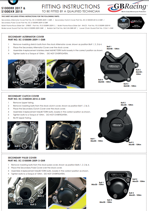 Motordeckel Protektoren Komplettset GBRacing BMW S1000RR (17-18)