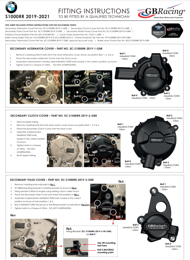 Motordeckel Protektoren Komplettset GBRacing BMW S1000RR K67 (19-26)