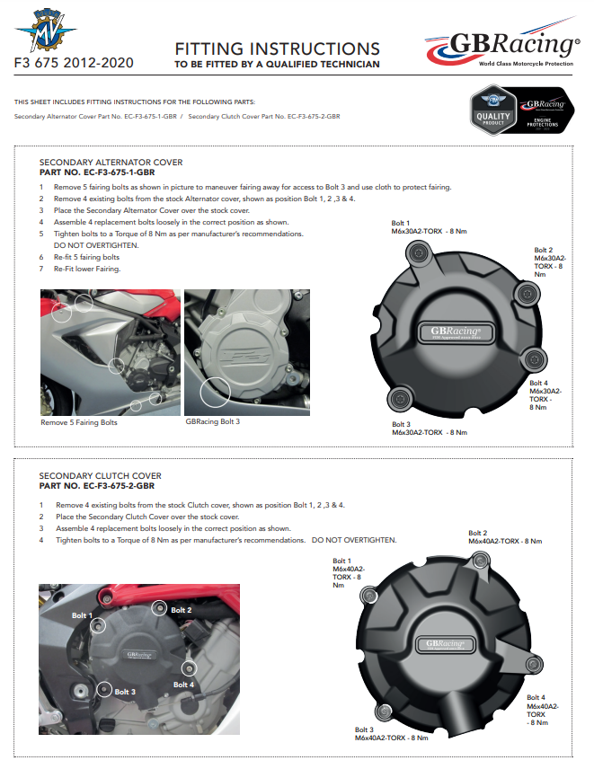 Kupplung Protektor Schutzabdeckung GBRacing MV Agusta F3 675/800 (12-26)