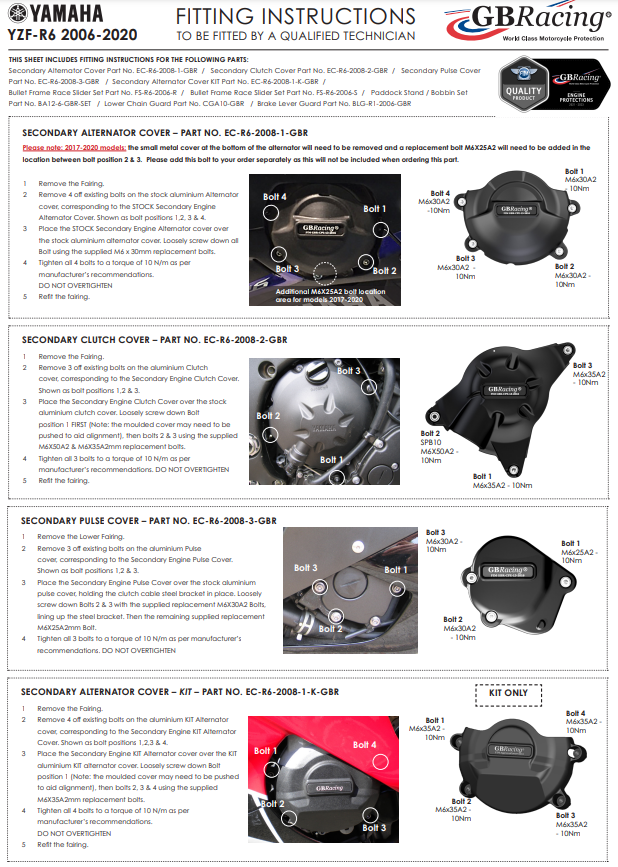 Lichtmaschinen Protektor Schutzabdeckung GBRacing Yamaha KIT YZF-R6 (06-25)