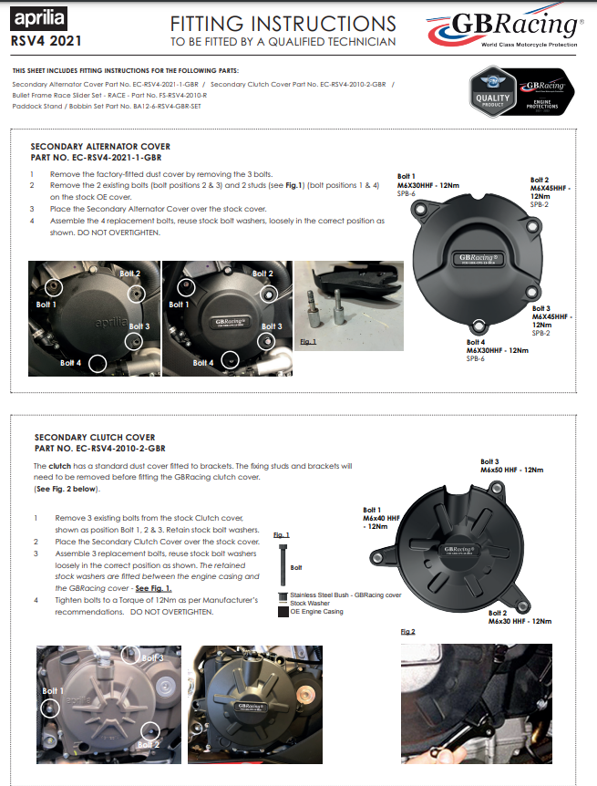 Motordeckel Protektoren Komplettset GBRacing Aprilia RSV4/RR/1100 Factory (21-24)
