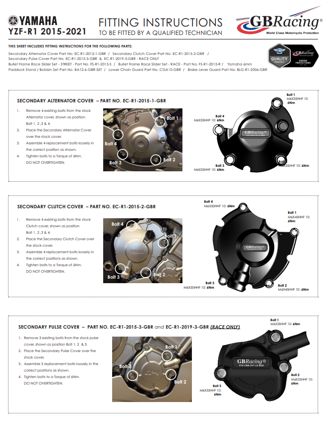 Lichtmaschinen Protektor Schutzabdeckung GBRacing Yamaha YZF-R1/M RN32, RN49 und RN65(15-26)
