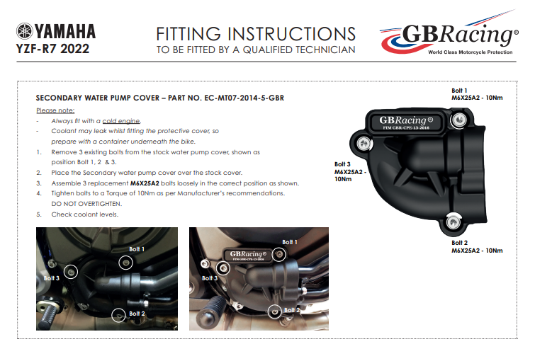 Wasserpumpen Protektor Schutzabdeckung GBRacing Yamaha YZF-R7 (21-26)