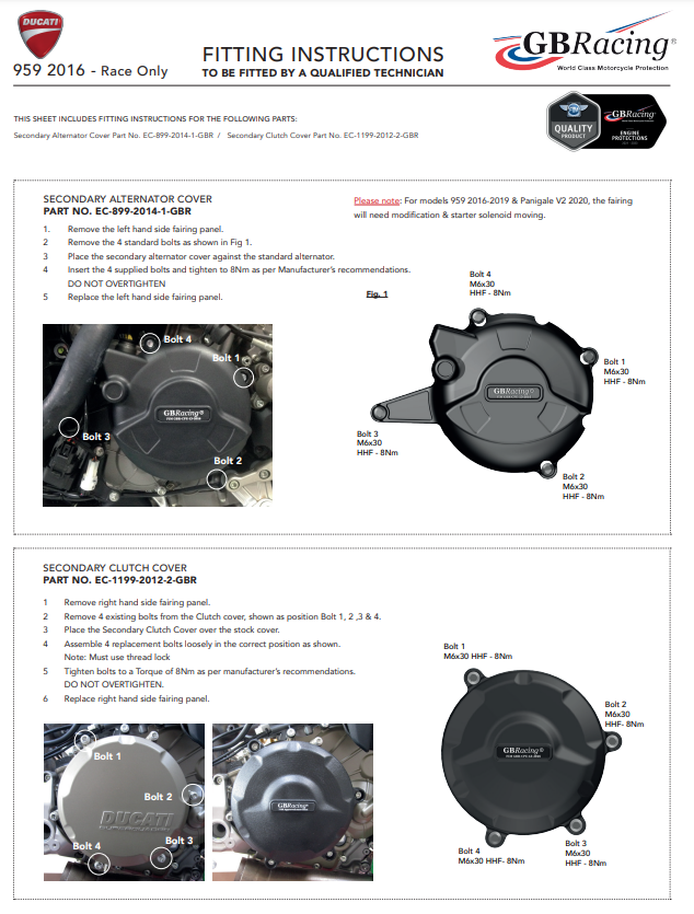 Kupplung Protektor Schutzabdeckung GBRacing Ducati Panigale 959 (16-19)